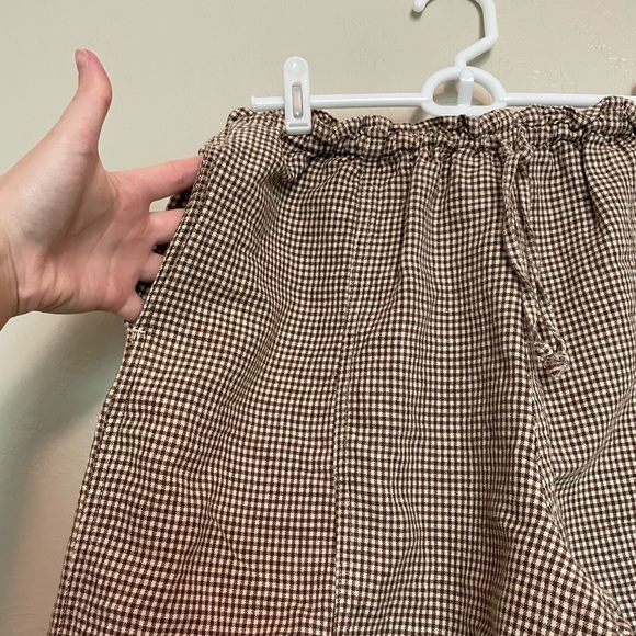 Vintage Chaus Brown & Cream Gingham Check Linen Blend Shorts - Picture 2 of 4